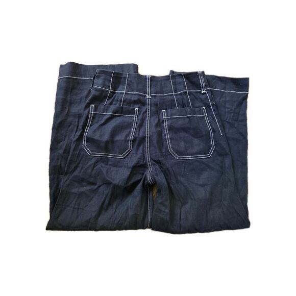 Maeve Anthropologie Colette Cropped Wide-Leg Pants Size 29 Contrast Stitch Blue - Picture 8 of 9